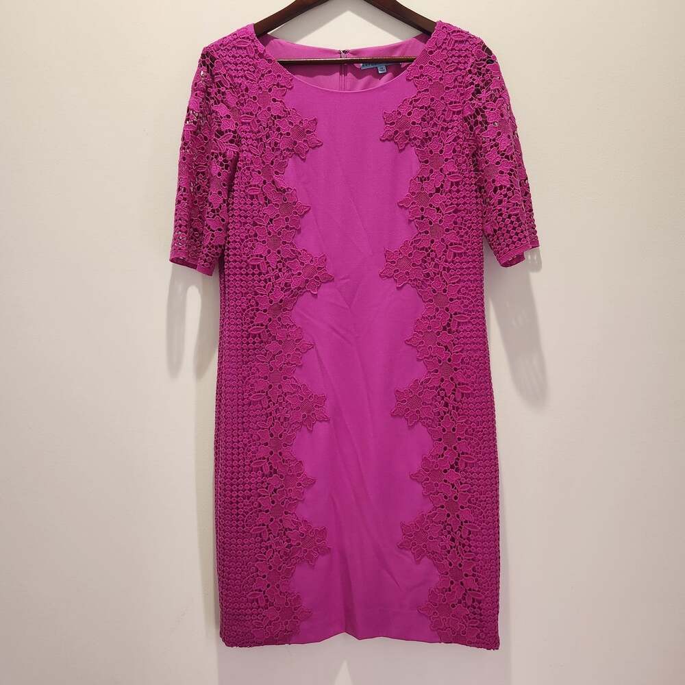 Antonio Melani Lace Floral Fushia Sheath Dress Lined Size 12 Elegant Classy